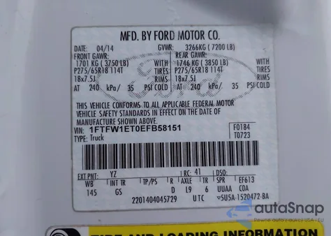 2014 Ford F-150 Xlt from USA, damaged, VIN 1FTFW1ET0EFB58151